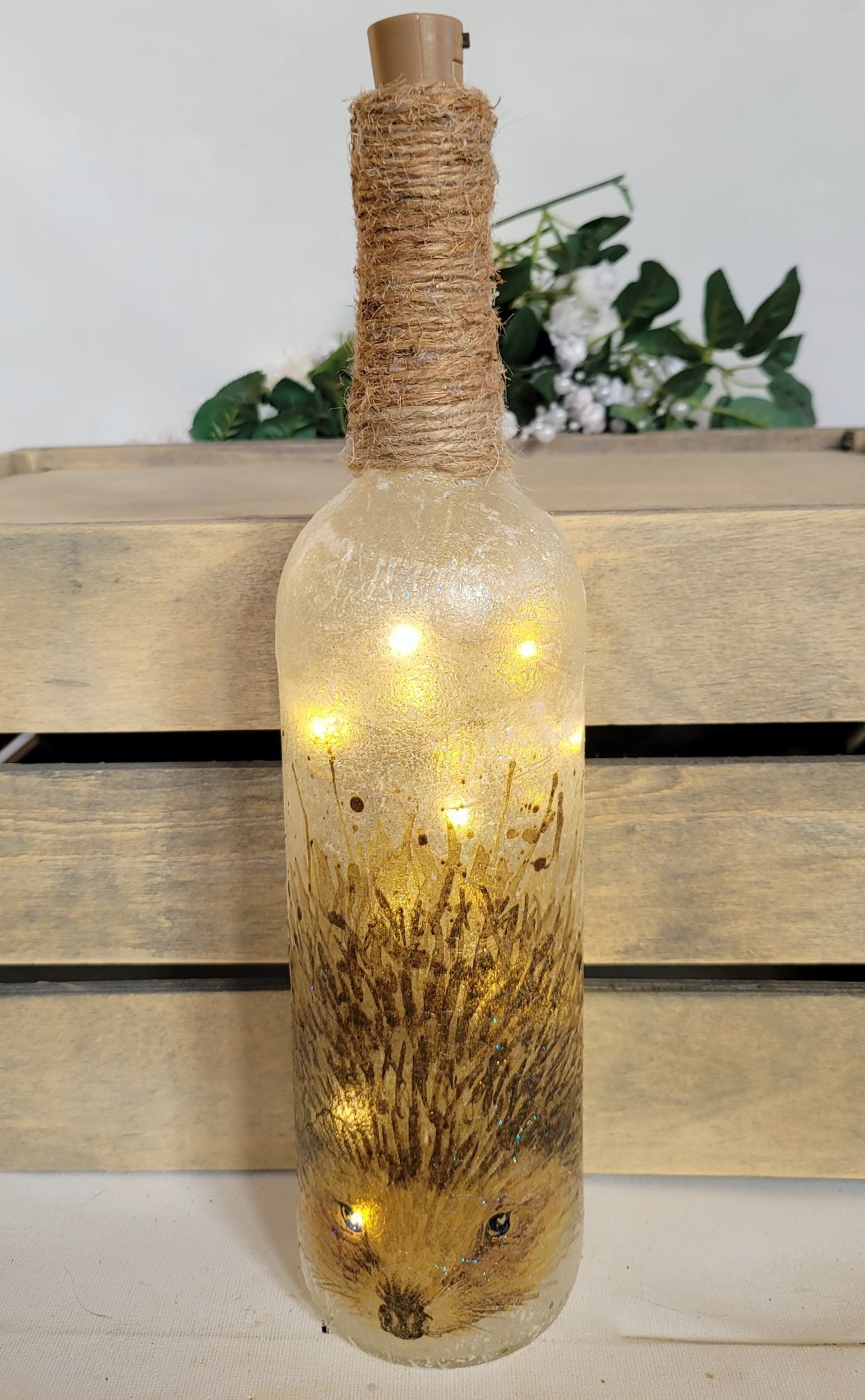 Decoupage Hedgehog String Bottle Lamp - Quantock Inspiration