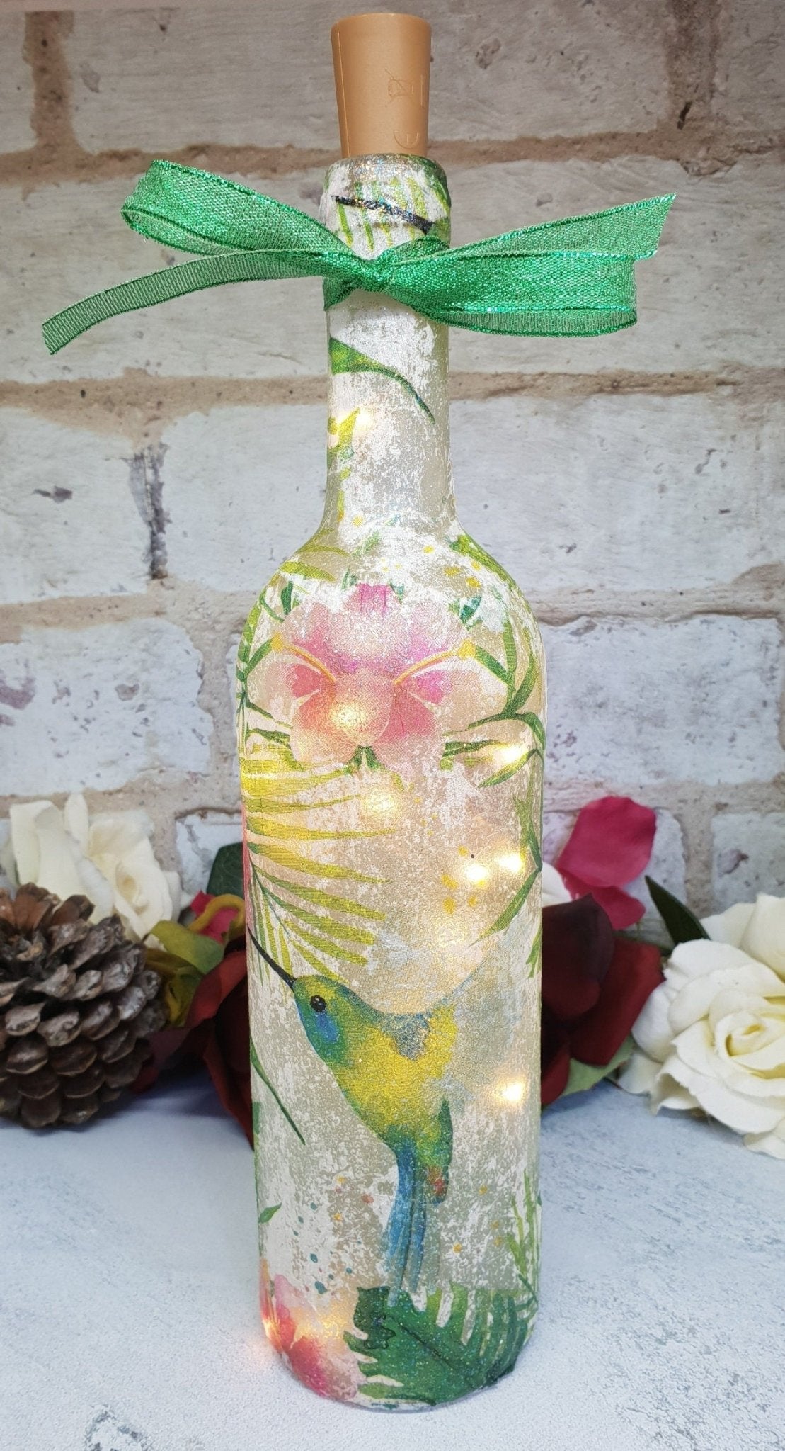 Decoupage Hummingbird Bottle Lamp - Quantock Inspiration