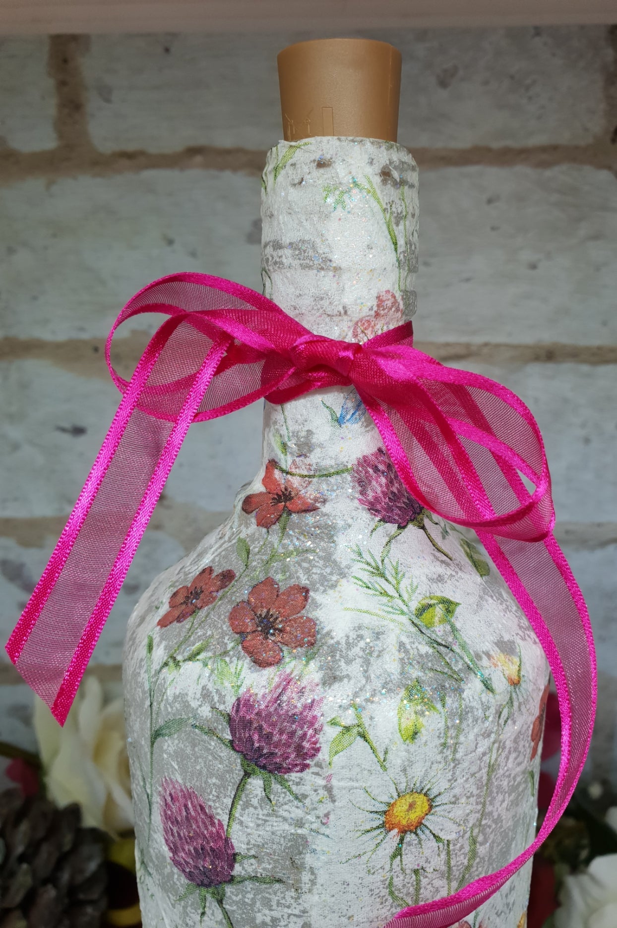 Decoupage Meadow Flower Bottle Lamp - Quantock Inspiration