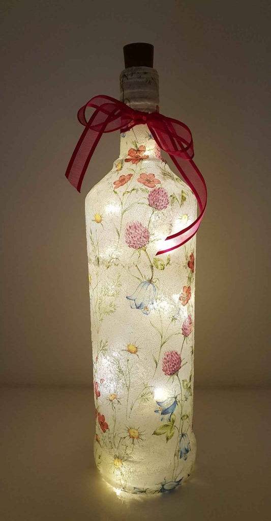 Meadow Flower Bottle Lamp | Decoupage LED Lighting | Quantock Inspiration