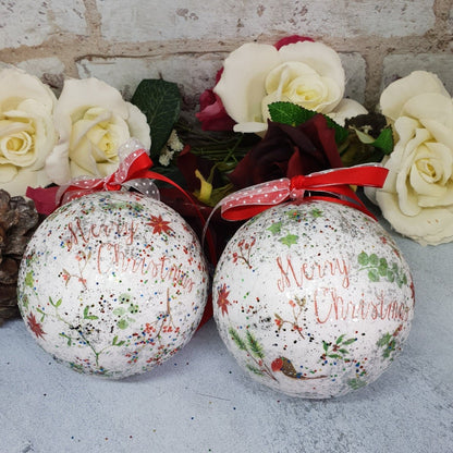 Decoupage Merry Christmas Baubles - Quantock Inspiration