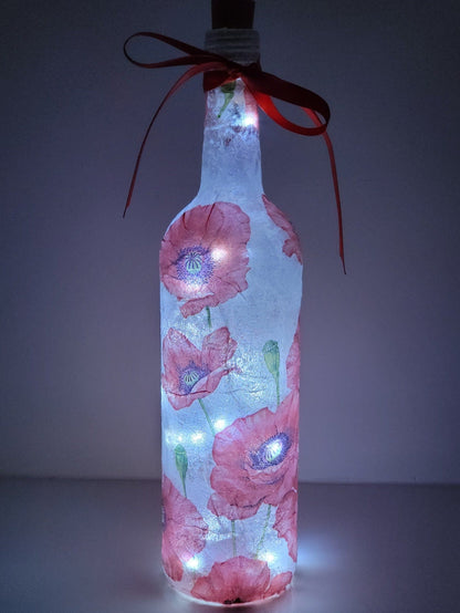 Decoupage Poppy Light Up Wine Bottle - Quantock Inspiration