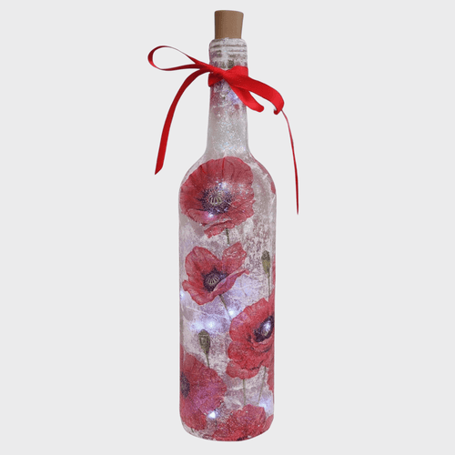 Decoupage Poppy Light Up Wine Bottle - Quantock Inspiration
