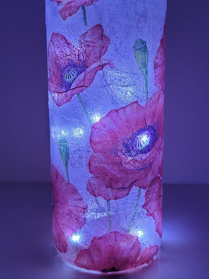 Decoupage Poppy Light Up Wine Bottle - Quantock Inspiration