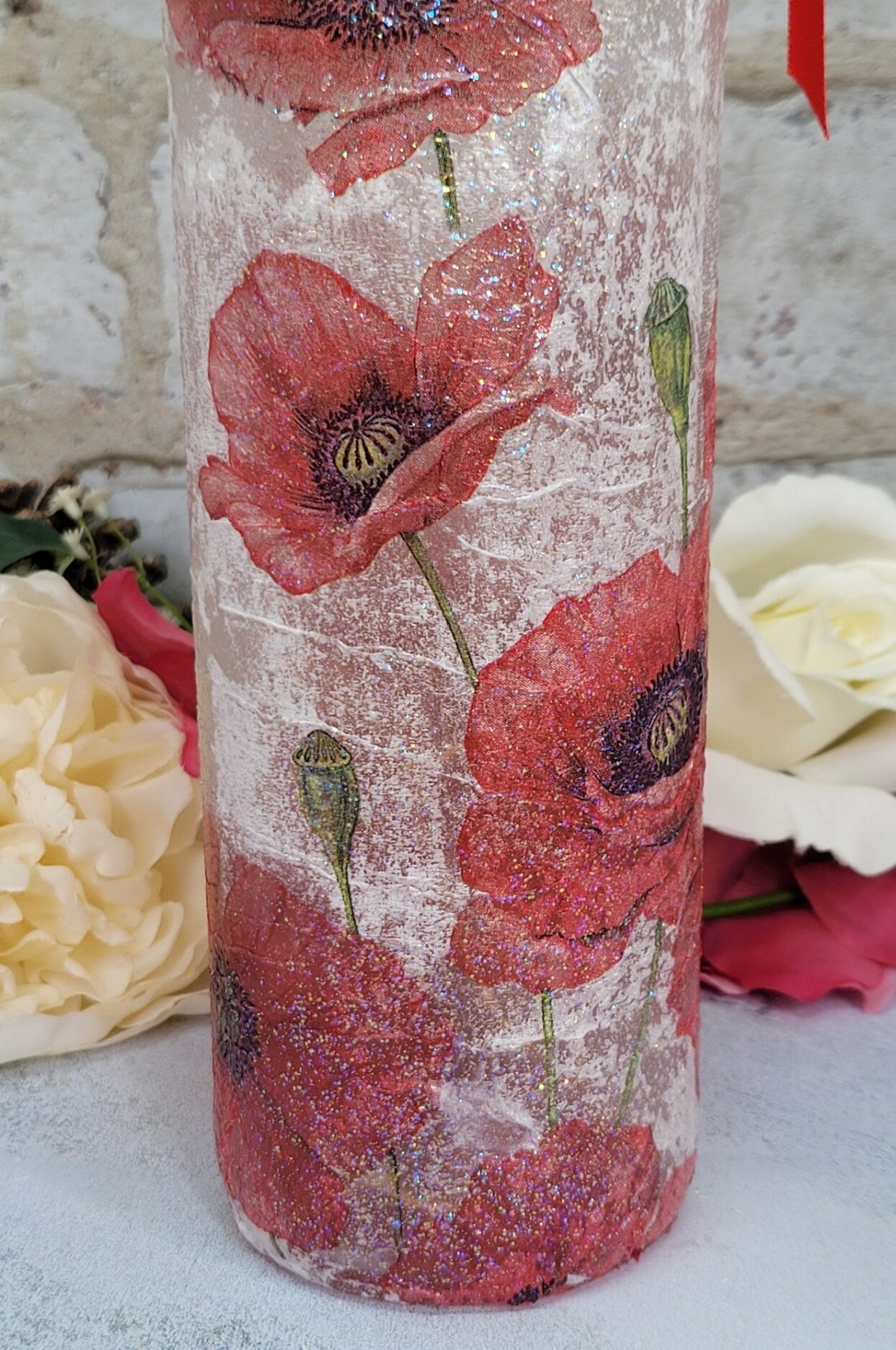 Decoupage Poppy Light Up Wine Bottle - Quantock Inspiration