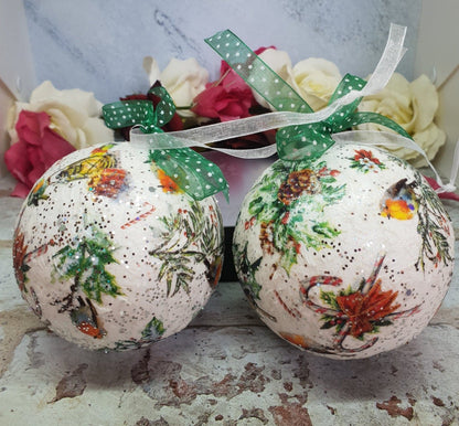 Decoupage Robin Christmas Baubles - Quantock Inspiration