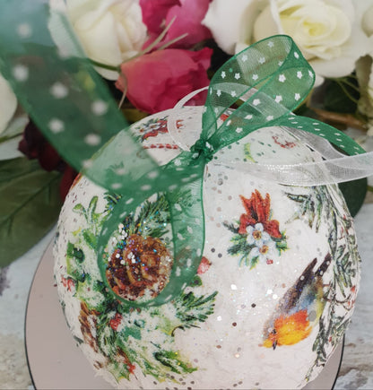 Decoupage Robin Christmas Baubles - Quantock Inspiration