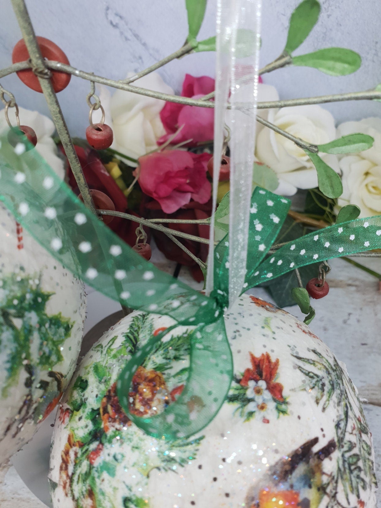 Decoupage Robin Christmas Baubles - Quantock Inspiration