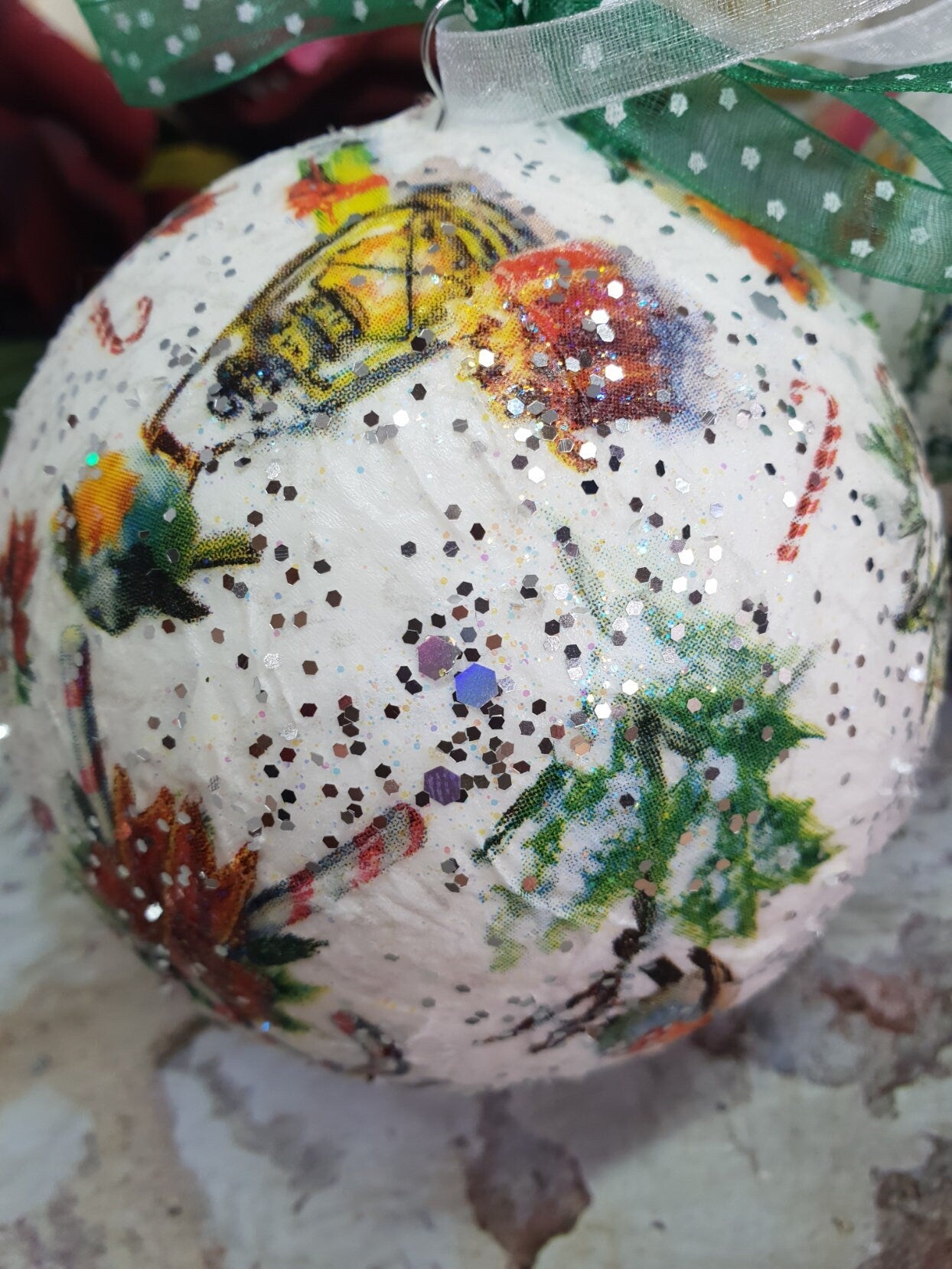 Decoupage Robin Christmas Baubles - Quantock Inspiration
