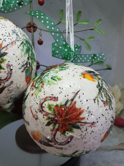 Decoupage Robin Christmas Baubles - Quantock Inspiration