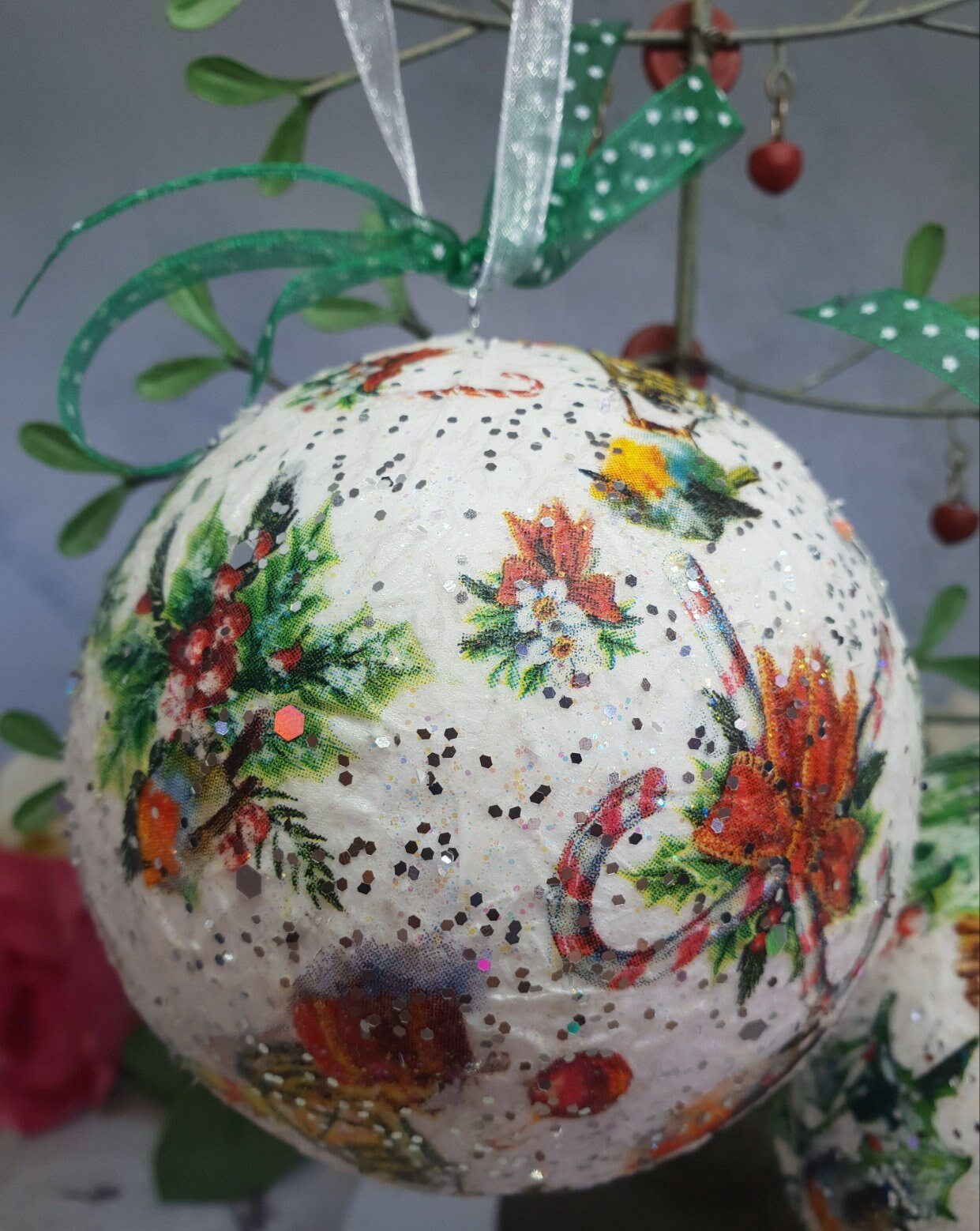 Decoupage Robin Christmas Baubles - Quantock Inspiration