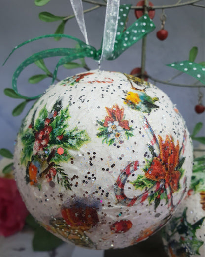 Decoupage Robin Christmas Baubles - Quantock Inspiration