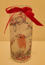 Load image into Gallery viewer, Decoupage Robin Glass Jar Lantern - Quantock Inspiration
