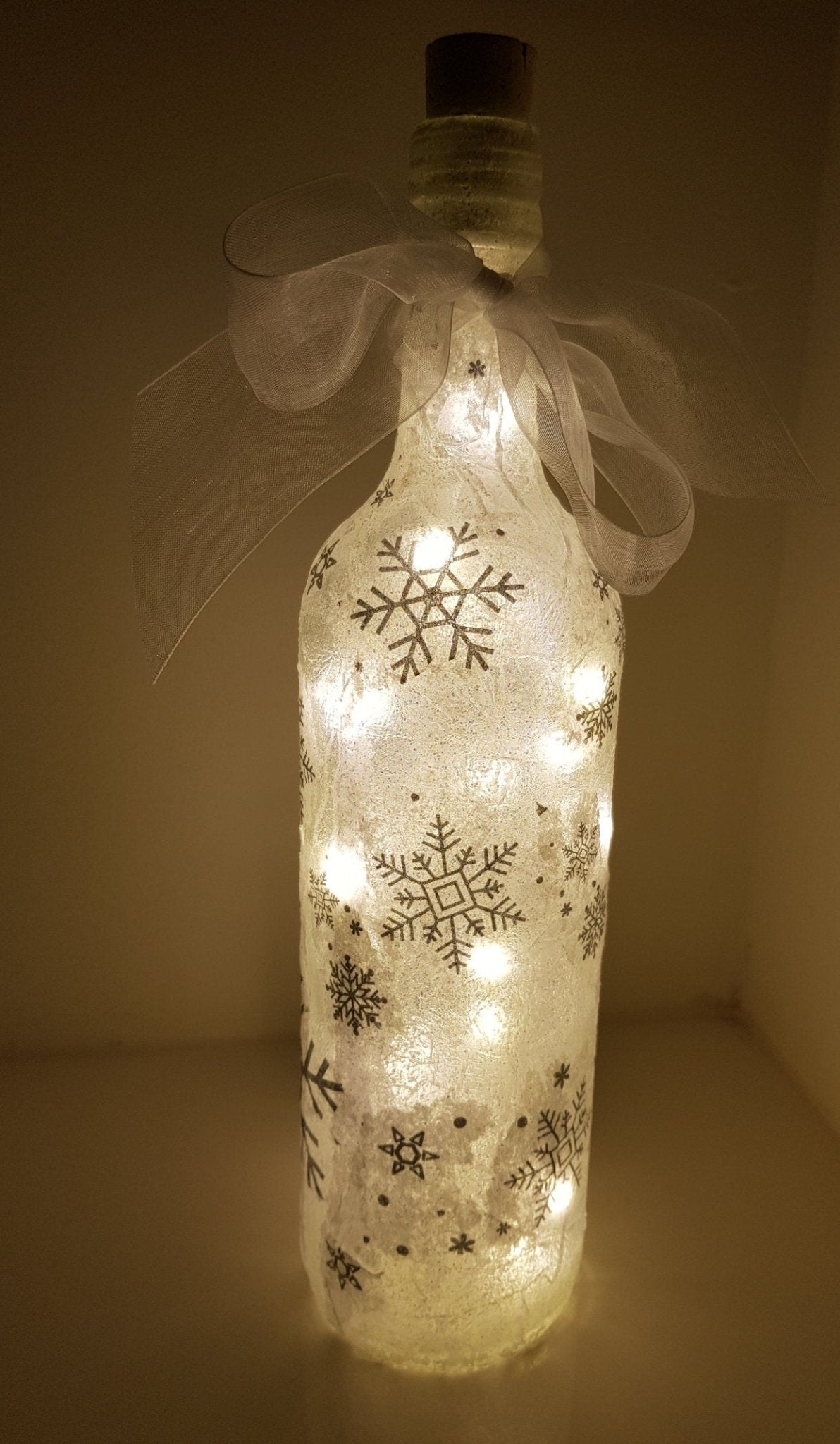 Decoupage Snowflake Light Up Bottle Lamp - Quantock Inspiration