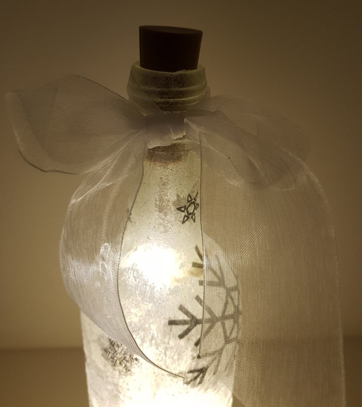 Decoupage Snowflake Light Up Bottle Lamp - Quantock Inspiration