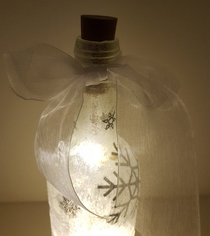 Decoupage Snowflake Light Up Bottle Lamp - Quantock Inspiration