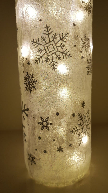 Decoupage Snowflake Light Up Bottle Lamp - Quantock Inspiration