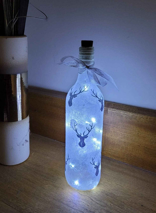 Stag Winter Bottle Lamp | Decoupage LED Light | Quantock Inspiration
