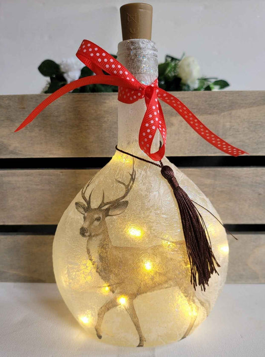 Stag Bottle Lamp | Round Decoupage LED Light | Quantock Inspiration