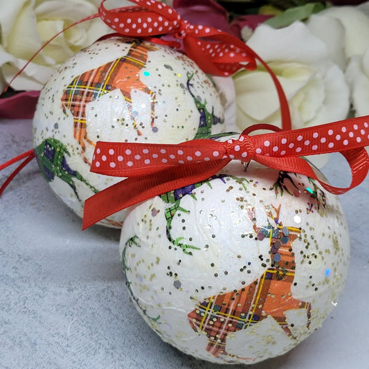 Decoupage Stag Christmas Baubles - Quantock Inspiration