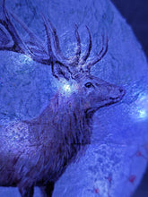Load image into Gallery viewer, Decoupage Stag Light Up Bottle - Stags head on a lit up wine bottle giving a wintry appearance
