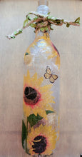 Load image into Gallery viewer, Decoupage Sunflower Bottle Lamp - Quantock Inspiration
