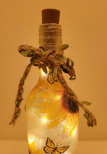 Load image into Gallery viewer, Decoupage Sunflower Bottle Lamp - Quantock Inspiration
