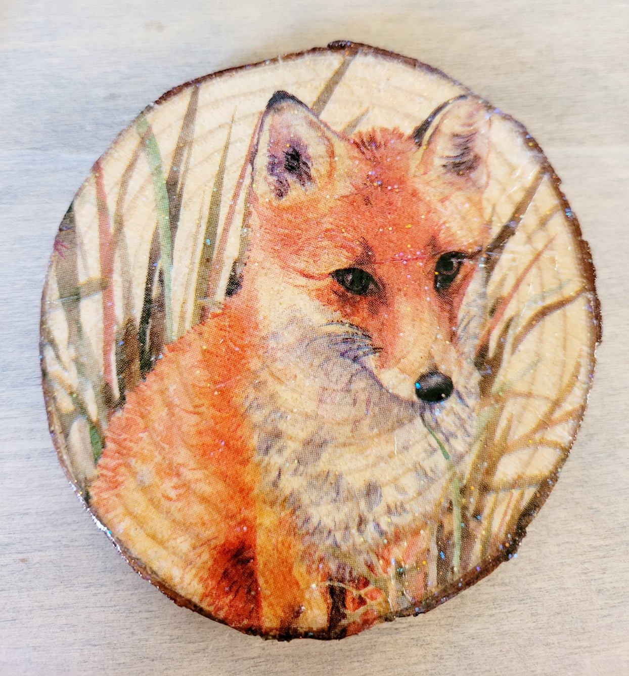 Decoupage Wood Slice Fox Coasters - Quantock Inspiration