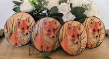Load image into Gallery viewer, Decoupage Wood Slice Fox Coasters - Quantock Inspiration
