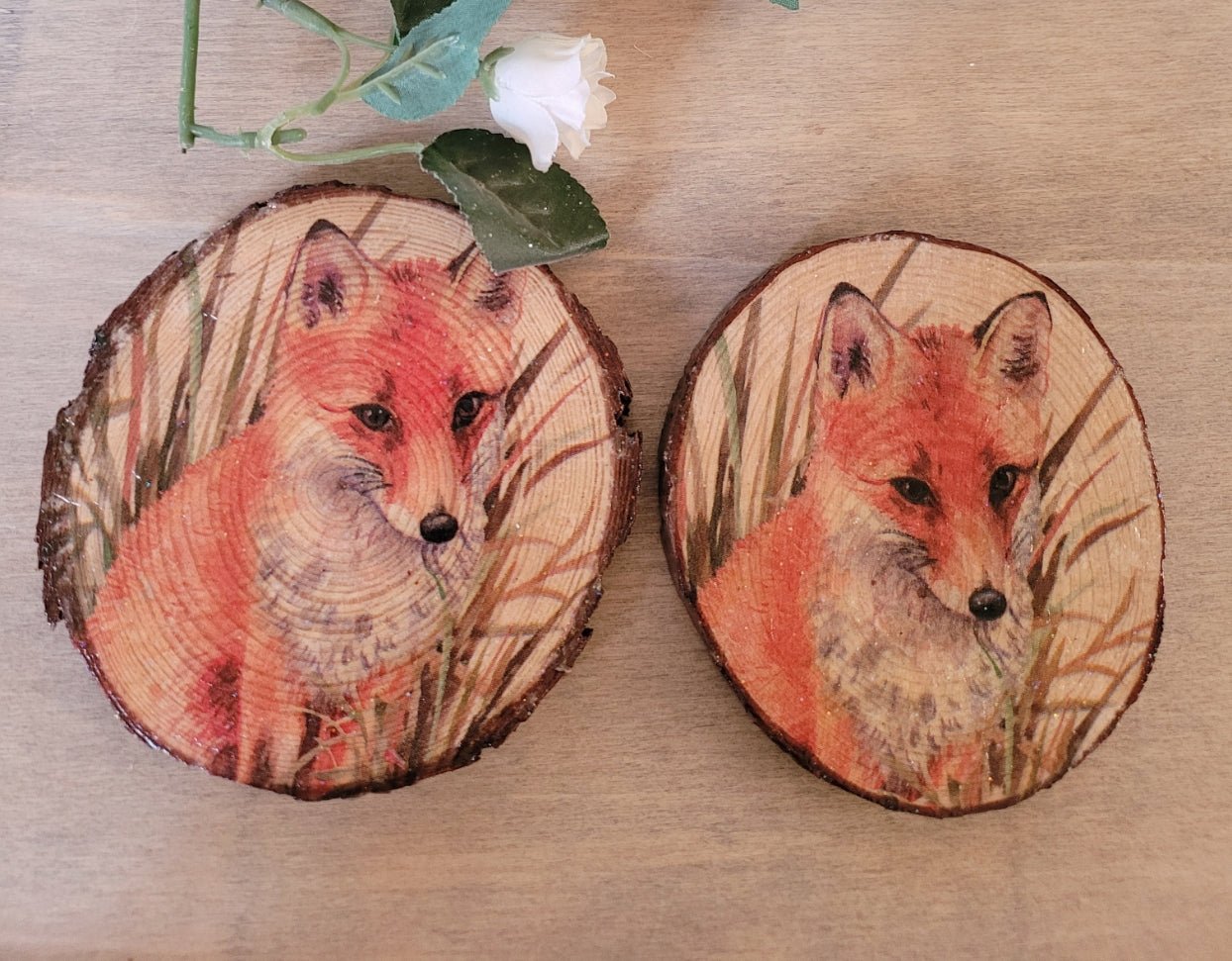 Decoupage Wood Slice Fox Coasters - Quantock Inspiration