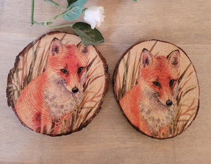 Decoupage Wood Slice Fox Coasters - Quantock Inspiration