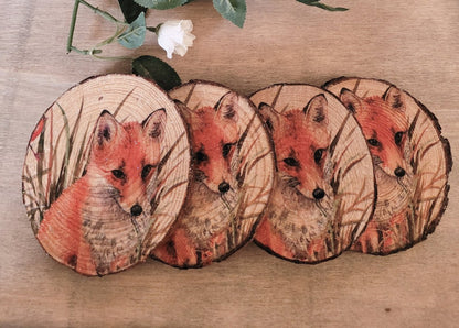 Decoupage Wood Slice Fox Coasters - Quantock Inspiration
