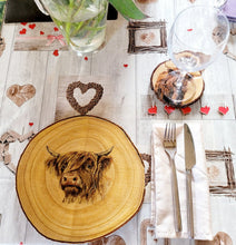 Load image into Gallery viewer, Decoupage Wood Slice Highland Cow Placemats - Quantock Inspiration
