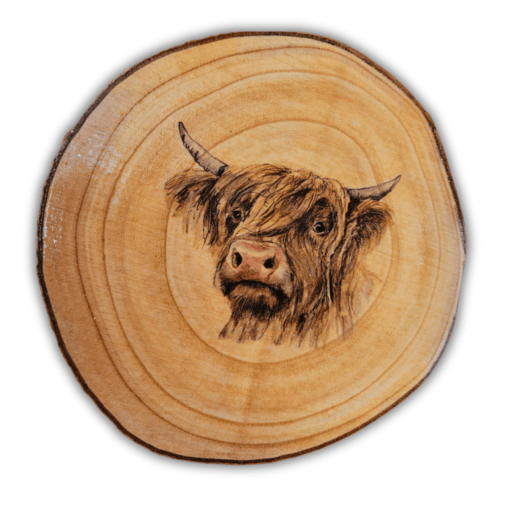 Decoupage Wood Slice Highland Cow Placemats - Quantock Inspiration