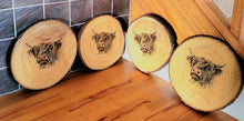 Load image into Gallery viewer, Decoupage Wood Slice Highland Cow Placemats - Quantock Inspiration
