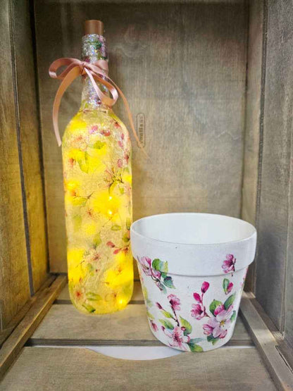 Handmade Floral Bottle Lamp & Flower Pot Gift Set | Nature-Inspired Home Décor | Quantock Inspiration