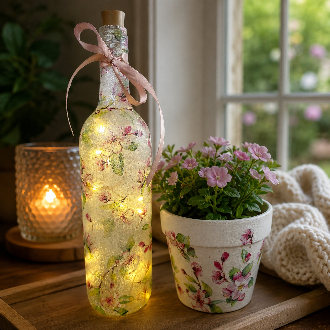 Handmade Floral Bottle Lamp & Flower Pot Gift Set | Nature-Inspired Home Décor | Quantock Inspiration