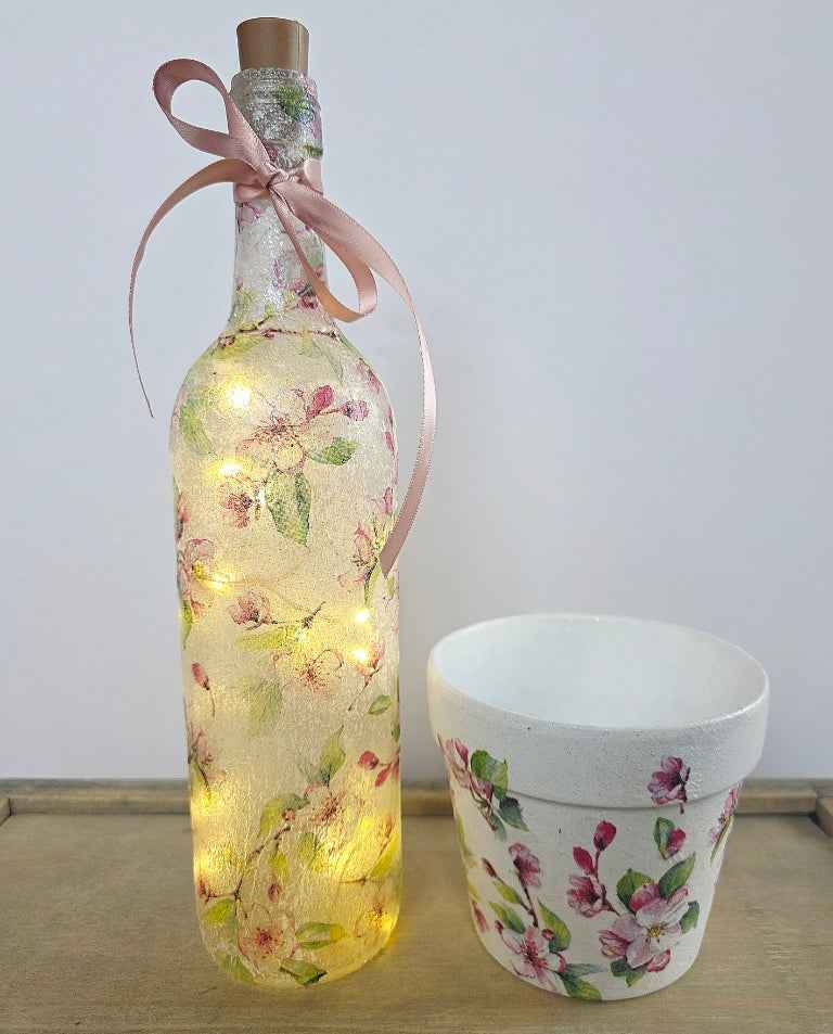 Handmade Floral Bottle Lamp & Flower Pot Gift Set | Nature-Inspired Home Décor | Quantock Inspiration