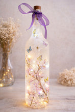 Load image into Gallery viewer, Decorative bottle with LED lights, butterflies, and a purple ribbon on a light background.

