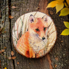 Load image into Gallery viewer, Decoupage Wood Slice Fox Coasters - set of four
