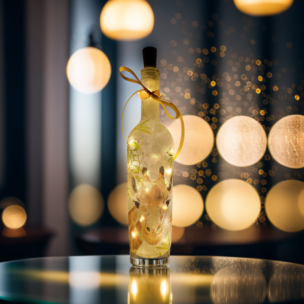Giraffe Bottle Lamp | Decoupage LED Light | Quantock Inspiration
