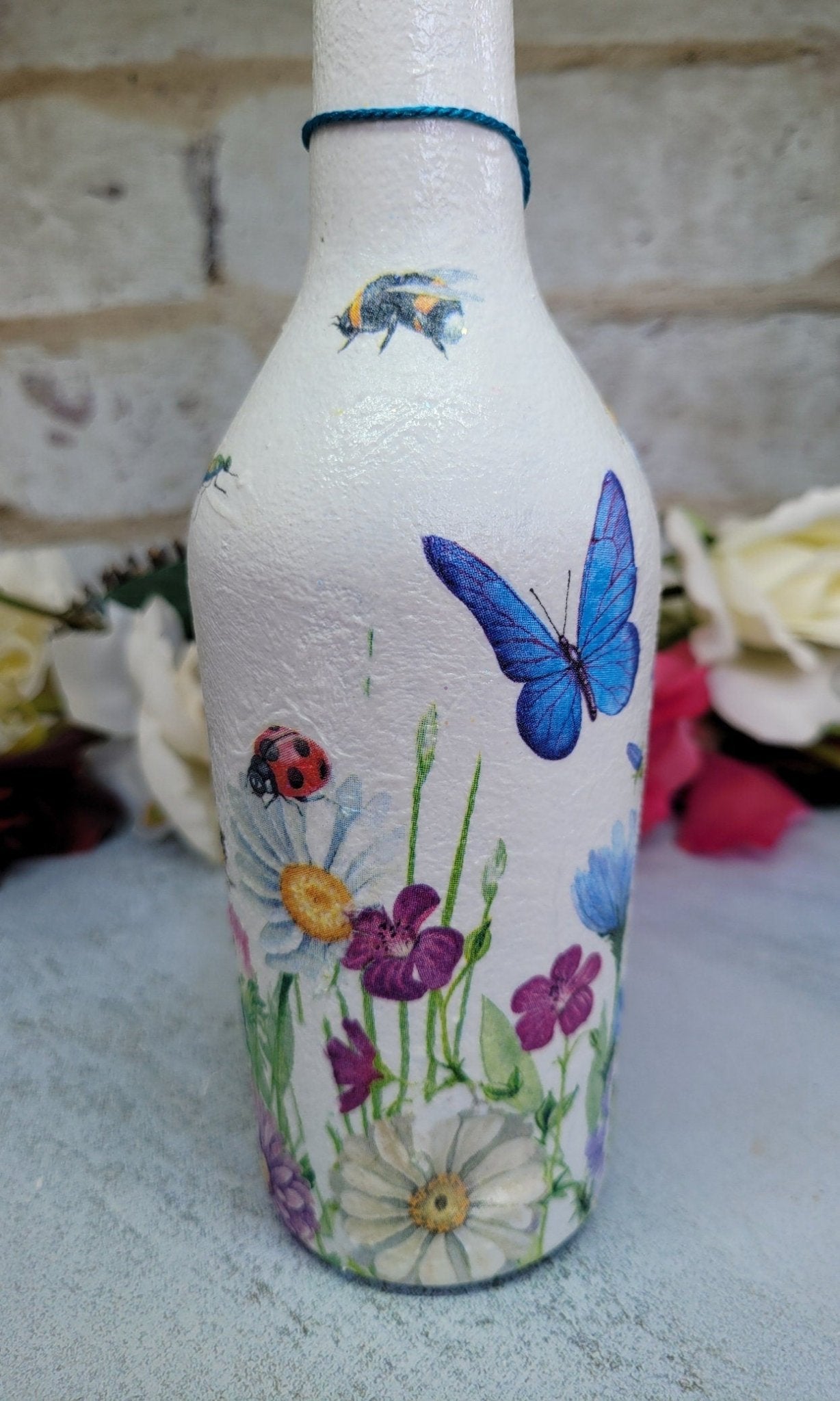 Glass bottle soap dispenser, decoupage soap dispenser, recycled bottle dispenser, soap dispenser - Quantock Inspiration