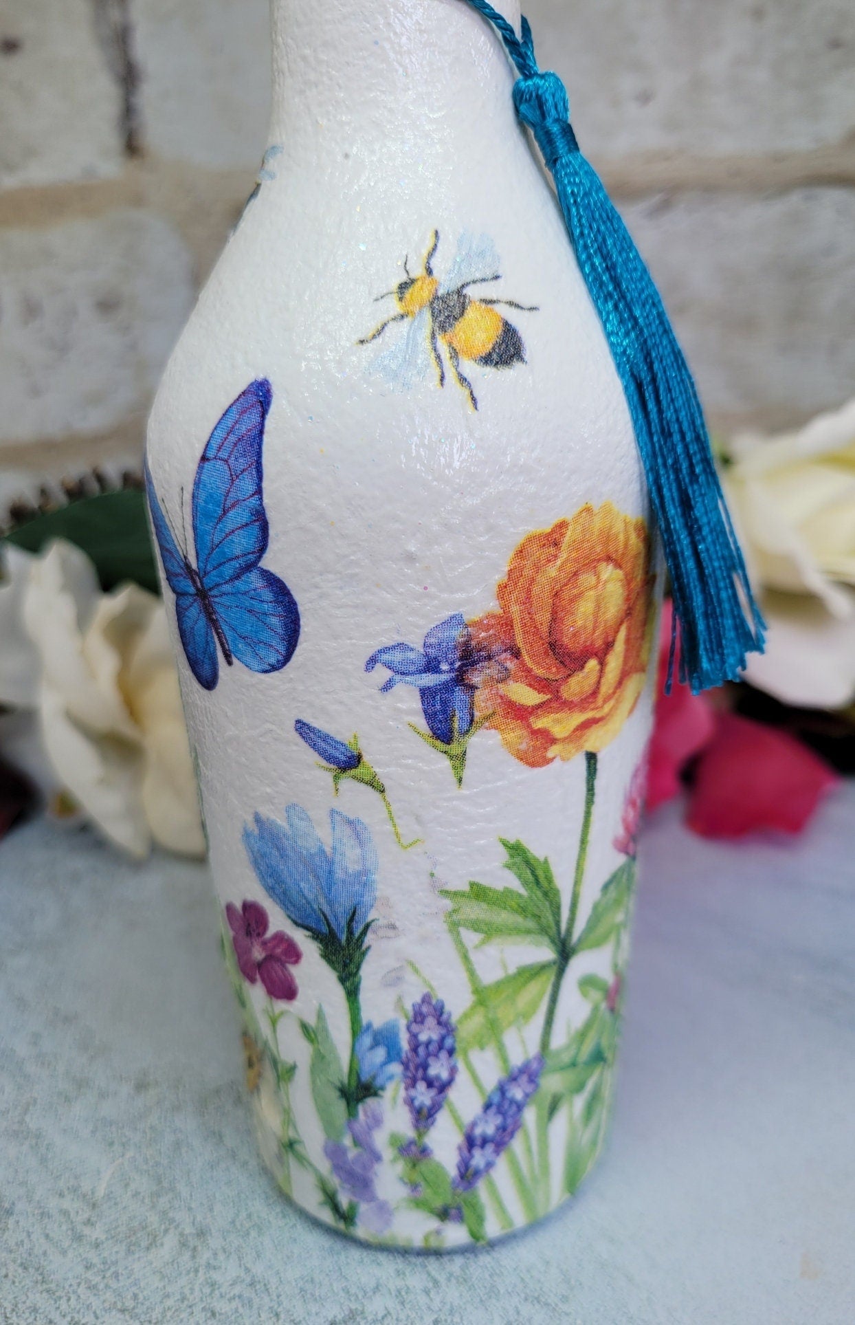 Glass bottle soap dispenser, decoupage soap dispenser, recycled bottle dispenser, soap dispenser - Quantock Inspiration