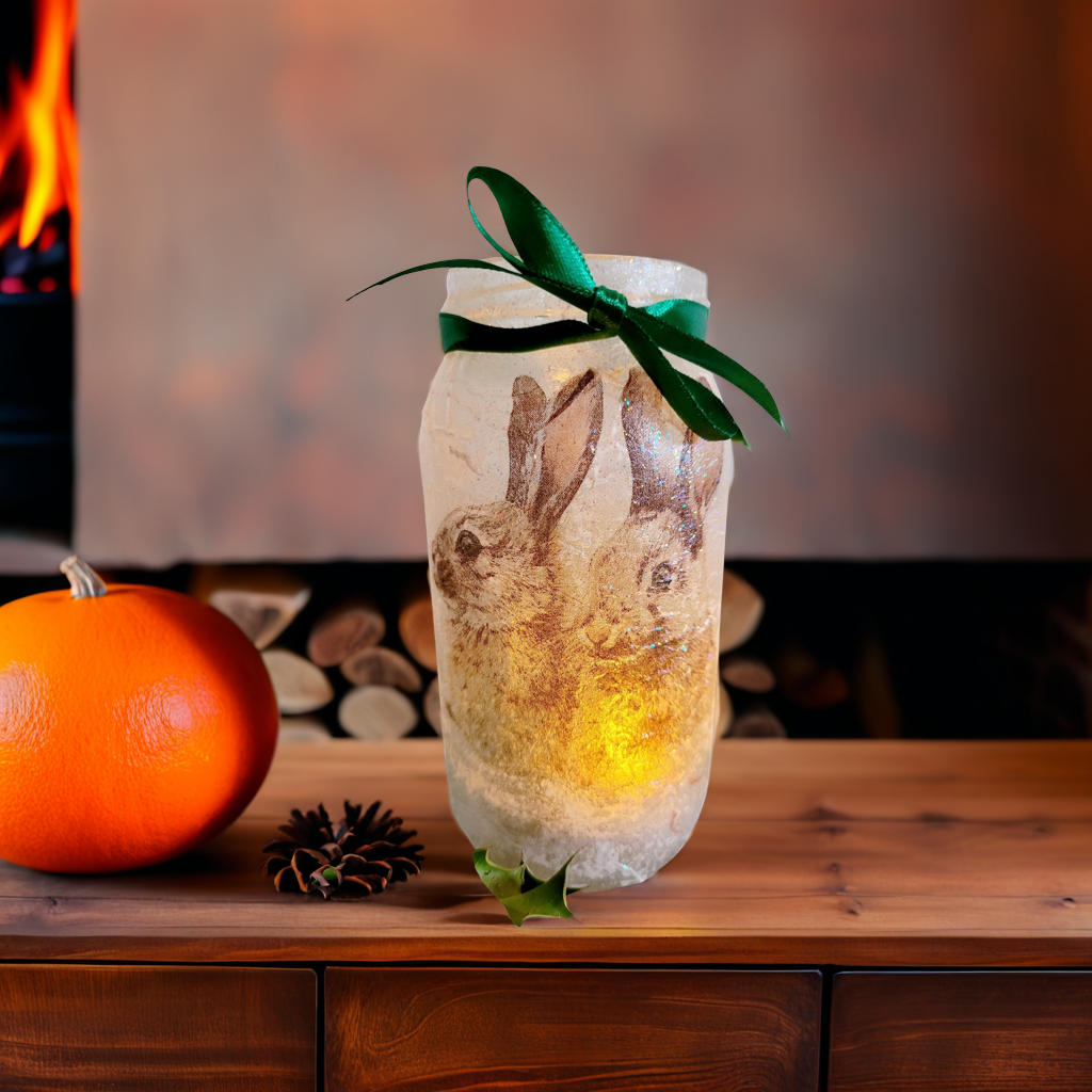 Decoupage Hare Lantern with Flameless Candle