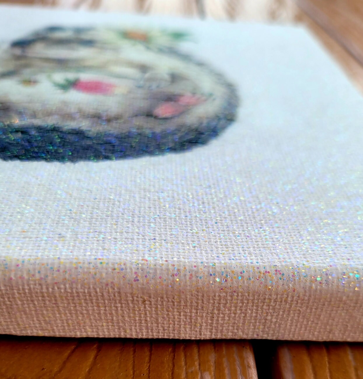 Hedgehog image on a white canvas. Glittery surface