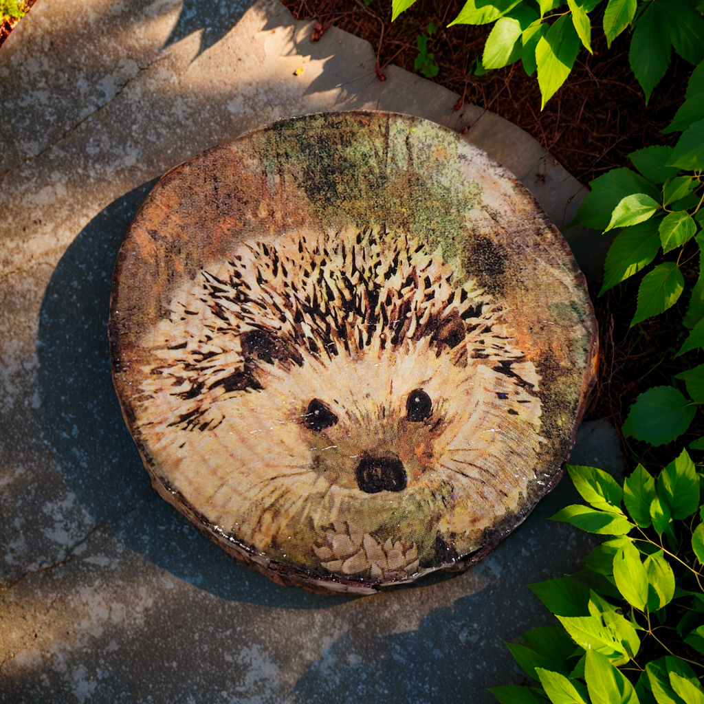 Natural Wood Slice Hedgehog Coasters | Decoupage set of four | QuantockInspiration