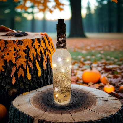 Hedgehog Bottle Lamp | Decoupage Jute LED Light | Quantock Inspiration