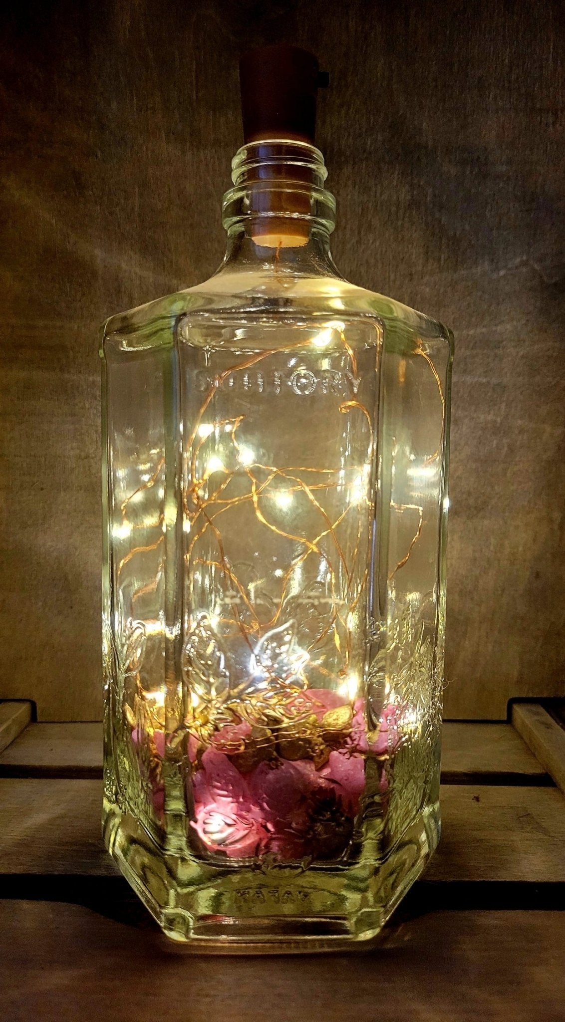 Hexagonal Bottle Lamp with Coloured Stones - Quantock Inspiration