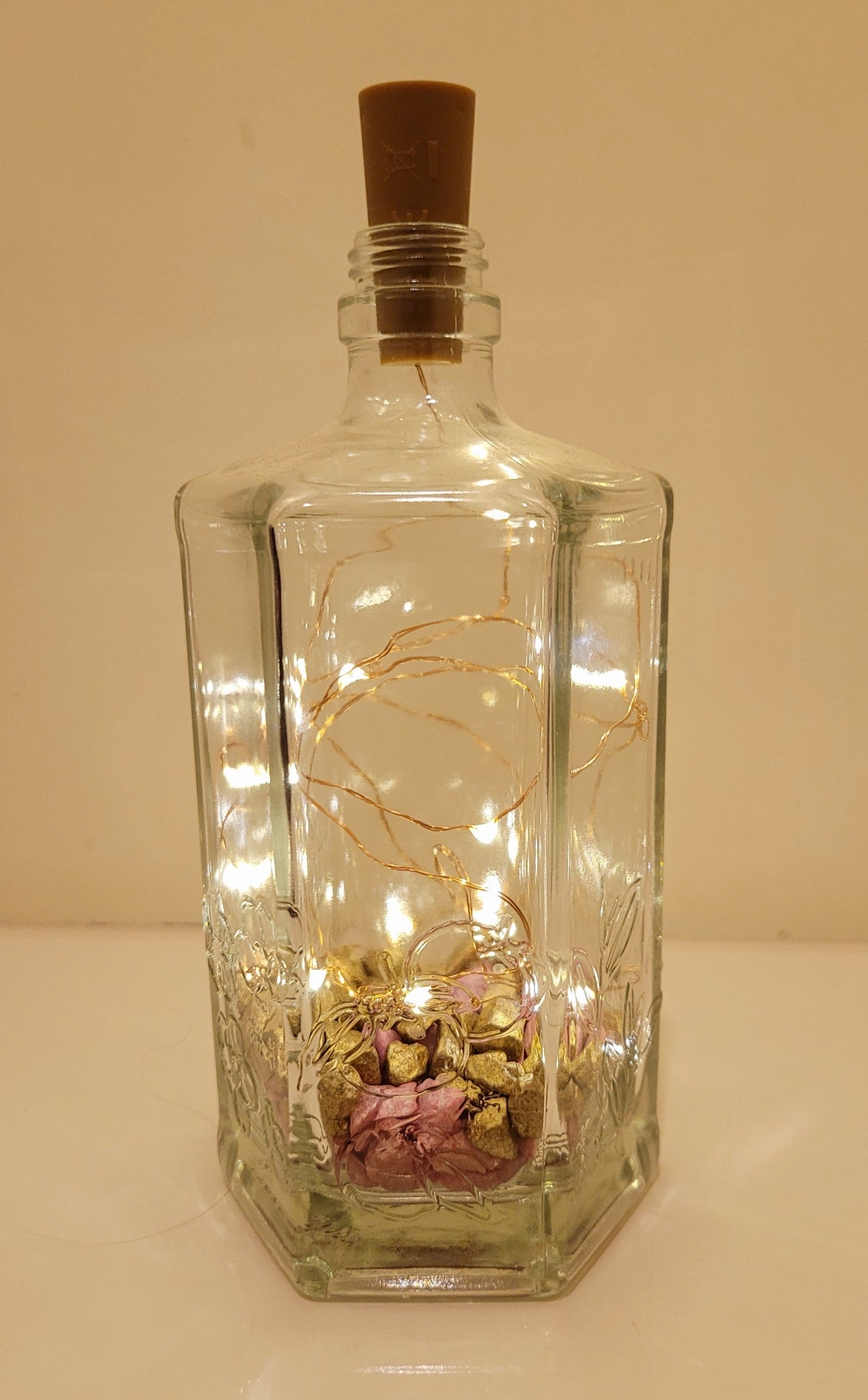 Hexagonal Bottle Lamp with Coloured Stones - Quantock Inspiration
