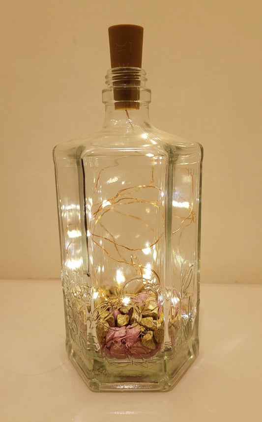 Hexagonal Bottle Lamp with Coloured Stones - Quantock Inspiration